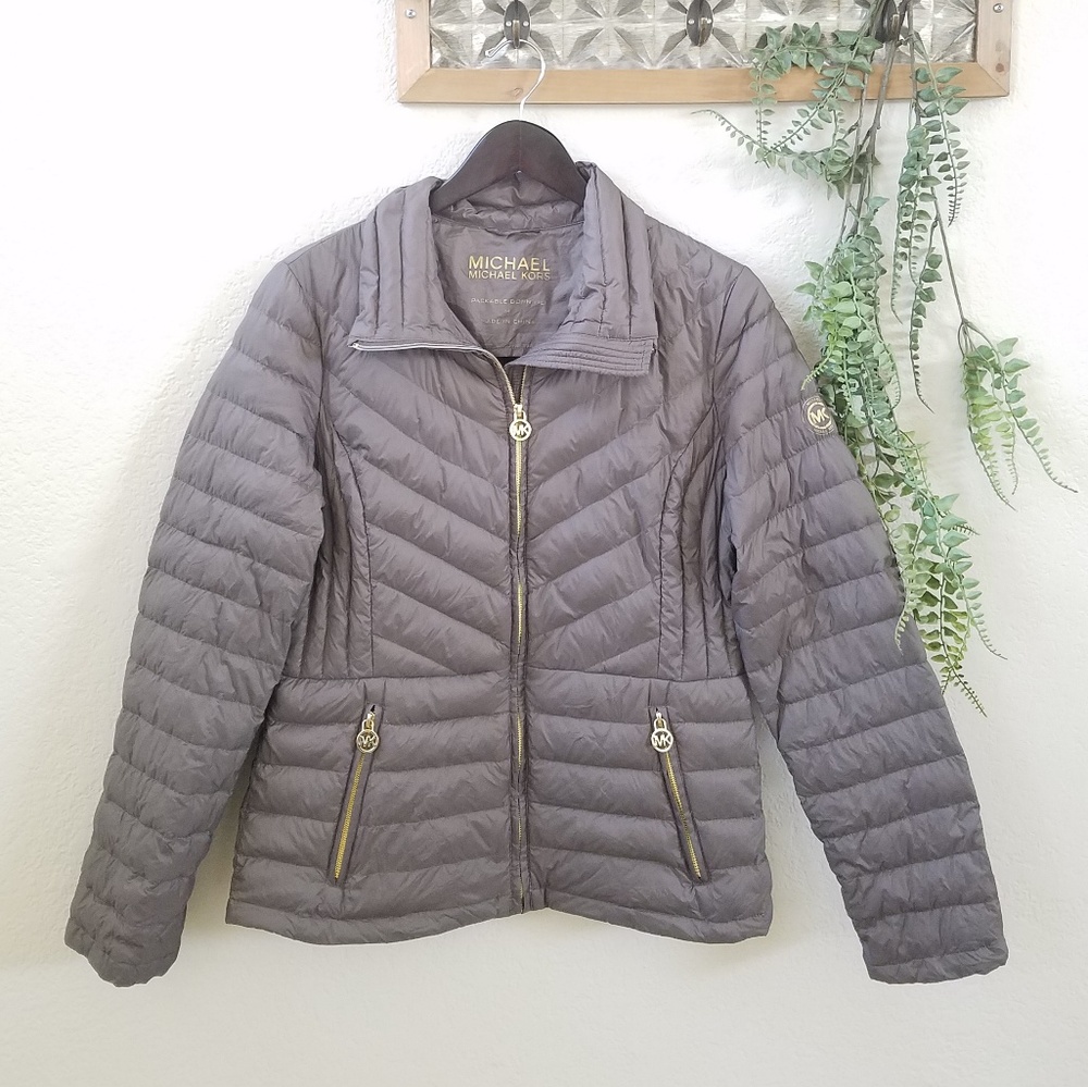 Michael Kors Packable Down Fill Puffer Jacket Grey
